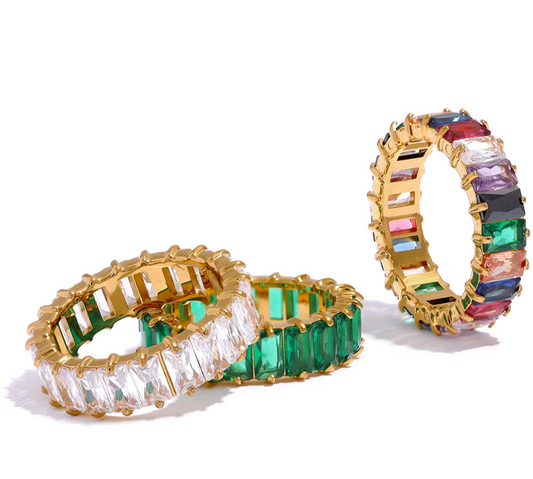 Anello Eternity con Zirconi Colorati – Acciaio Inossidabile Oro 18K