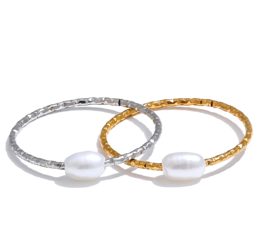 Anello Sottile con Perla Naturale – Acciaio Inossidabile Oro & Argento