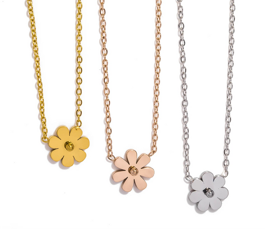 Collana Fiore Liscio – Pendente in acciaio elegante, disponibile in oro, argento o oro rosa