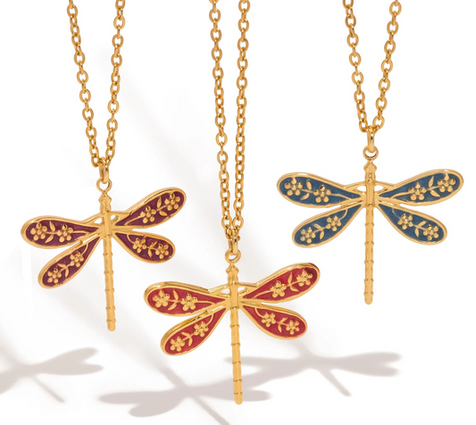 Collana con Ciondolo Libellula Colorata – Blu, Viola o Rossa