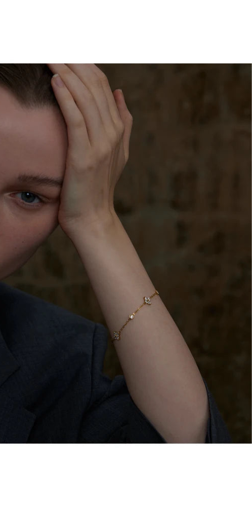 Bracciale floreale con zirconi | Catena sottile in acciaio inox oro o argento