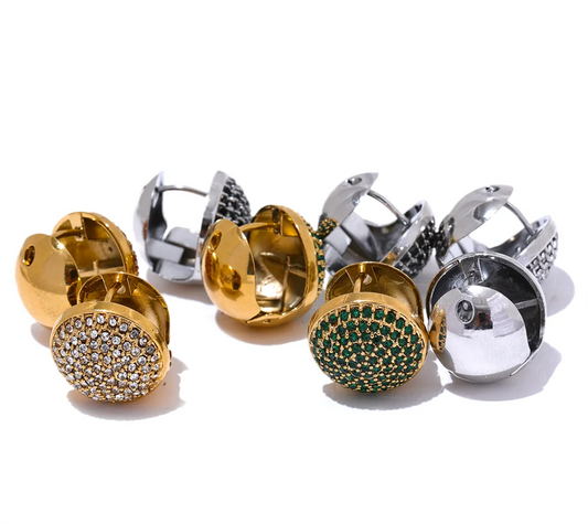 Orecchini a Cerchio con Zirconi Multicolor in Acciaio Inossidabile – 5 Varianti