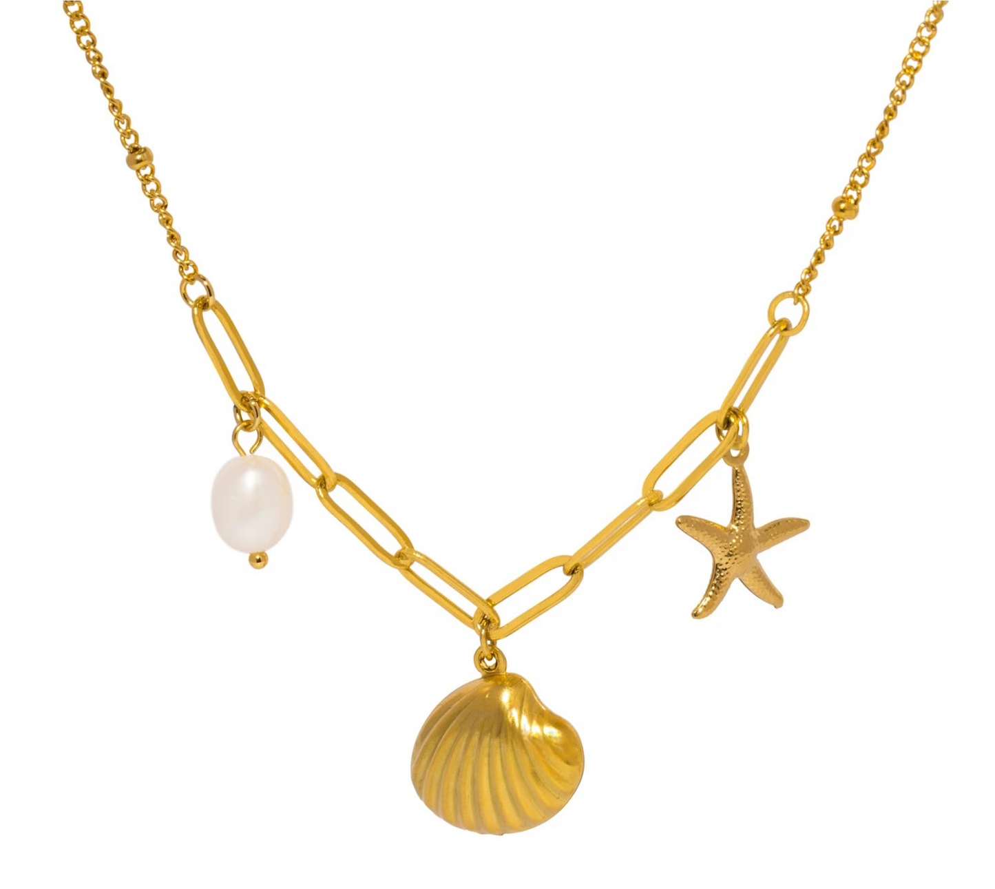Set Collana e Bracciale Stella Marina con Perle e Conchiglia – Gioielli Estivi Waterproof