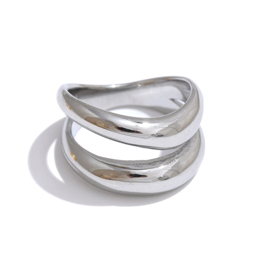 Anello Geometrie di Luce – Design a Doppio Strato in Acciaio Inossidabile Oro o Platino
