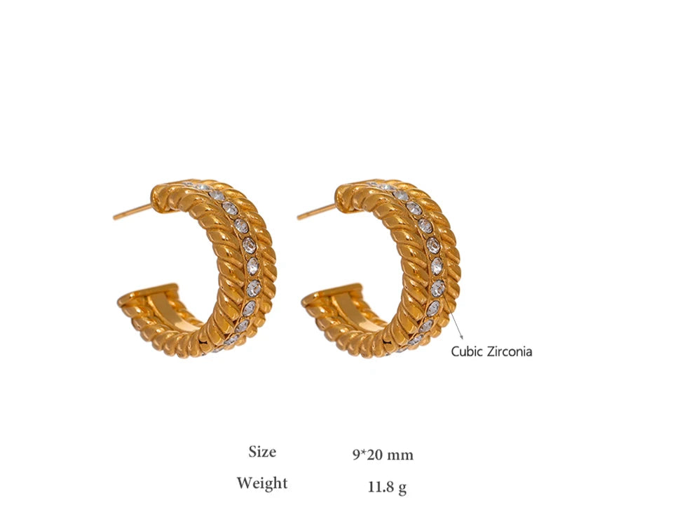 Orecchini Geometrici con Zirconi β Acciaio Inossidabile Placcato 18K
