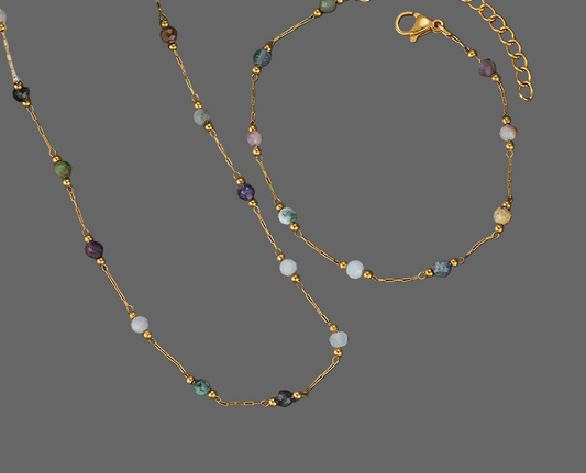 Set Collana e Bracciale con Perline Colorate – Gioia Boho in Acciaio Dorato