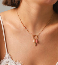 Collana Dorata con Tartaruga, Pesce e Perla Bianca – Eleganza Oceanica