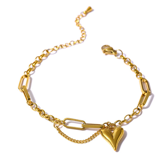 Bracciale a doppio strato con cuore – Acciaio inossidabile regolabile