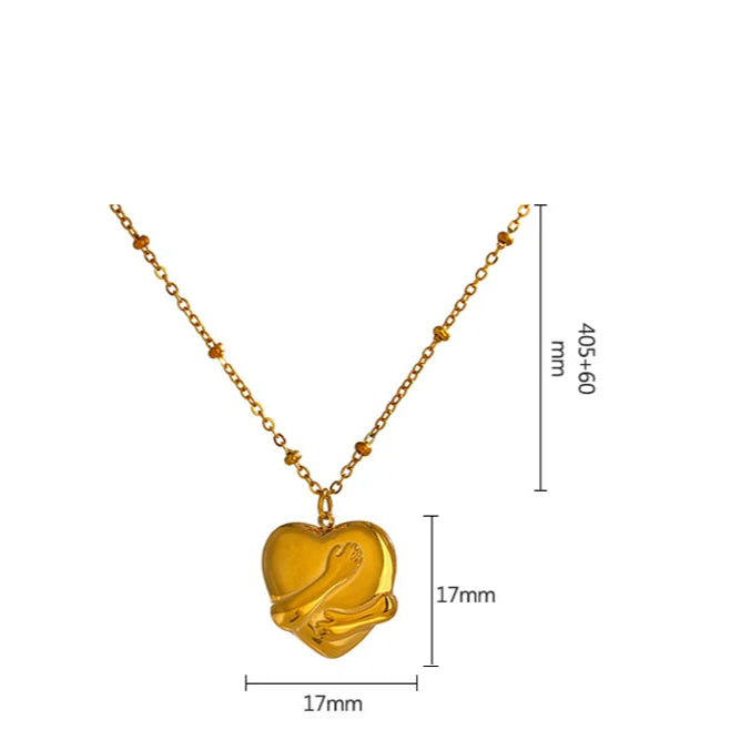 Collana Cuore con Abbraccio – Acciaio Inossidabile Placcato Oro