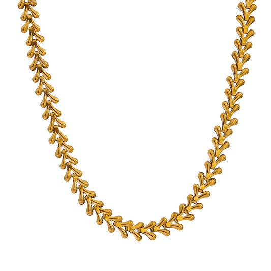 Collana e bracciale con Foglie in Acciaio Inossidabile – Placcata Oro 18K