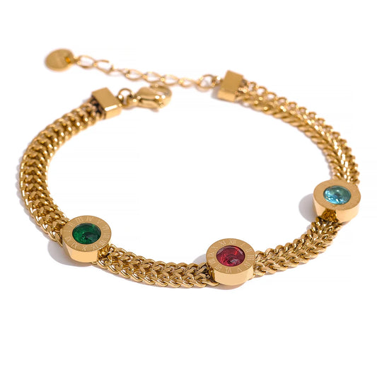 Bracciale Catena Cubana con Zirconi Colorati – Acciaio Inossidabile Placcato Oro 18K