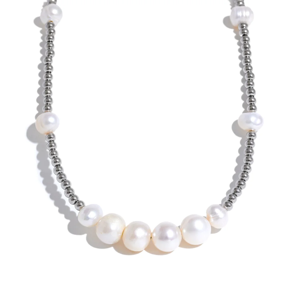 Collana Perle Naturali e Metallo – Gioiello Artigianale in Acciaio Inossidabile