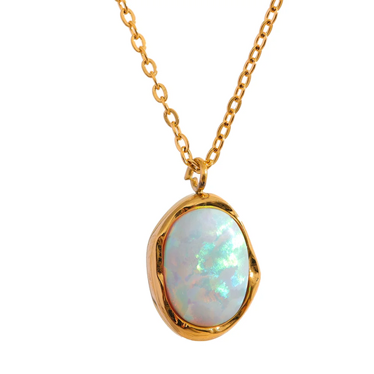 Collana Minimal con Pendente in Opale – Acciaio Inossidabile Oro o Platino