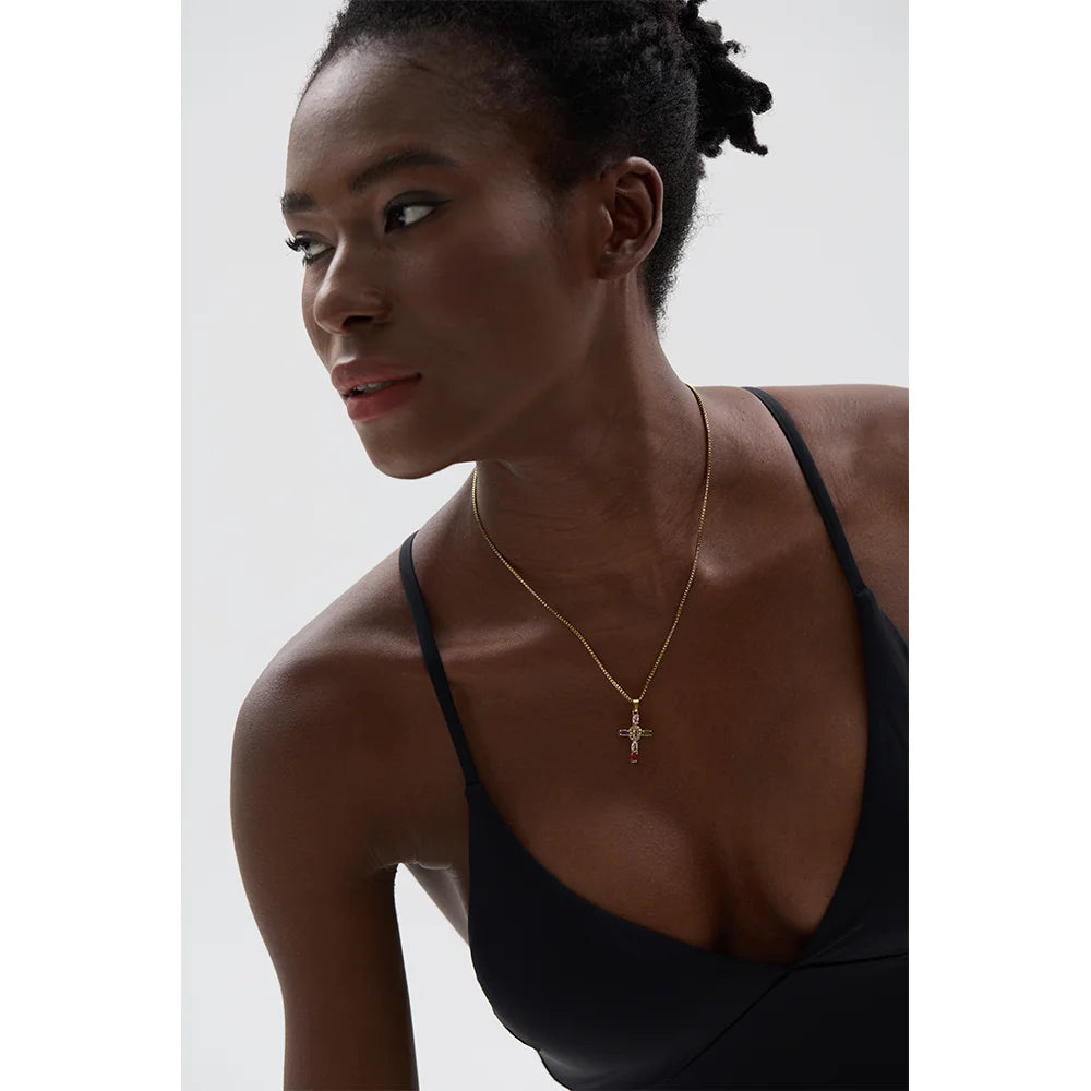 Collana Croce Brillante – Zirconi Multicolor