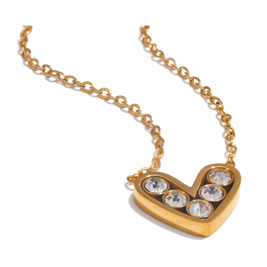 Collana con Cuore e Zirconi – Acciaio Inossidabile Oro