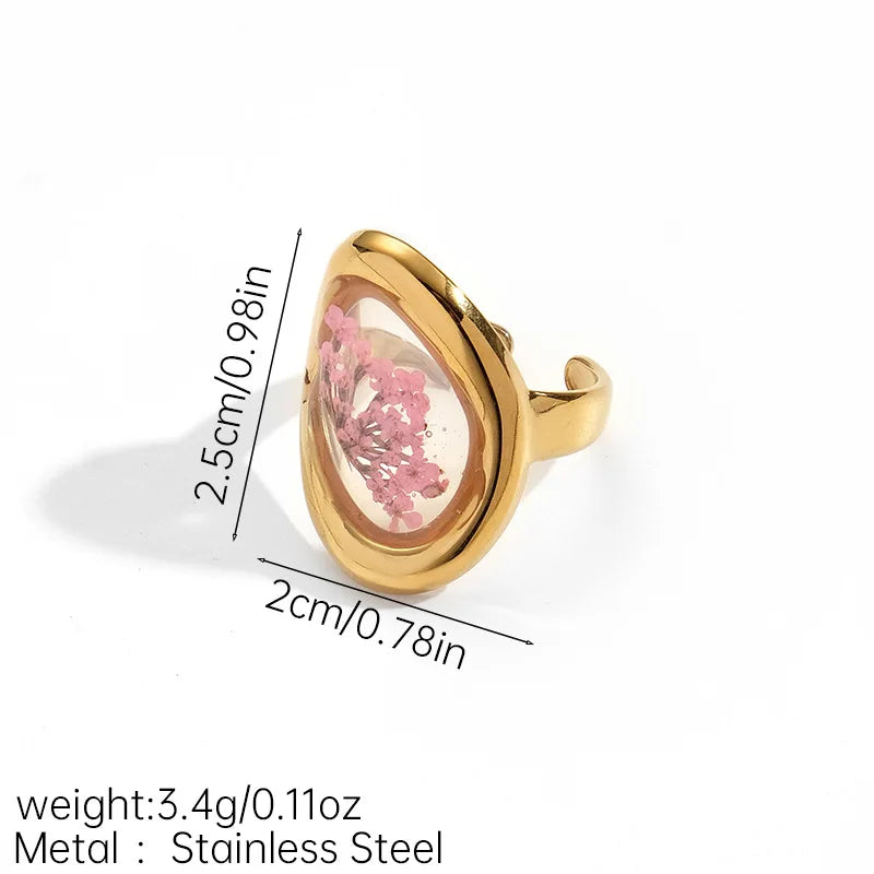 Anello regolabile in acciaio inossidabile con motivo floreale geometrico – Stile retrò