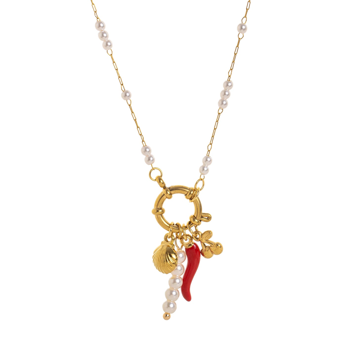 Collezione “Charms Mediterranei” – 9 Collane con Ciondoli in Acciaio Inossidabile Placcato Oro