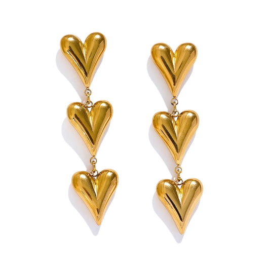 Orecchini Pendenti Cuore Triplo – Acciaio Inossidabile Oro o Argento