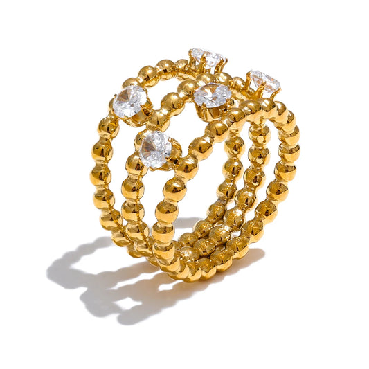 Anello Multistrato Dorato con Zirconi – Acciaio Inossidabile Placcato 18K