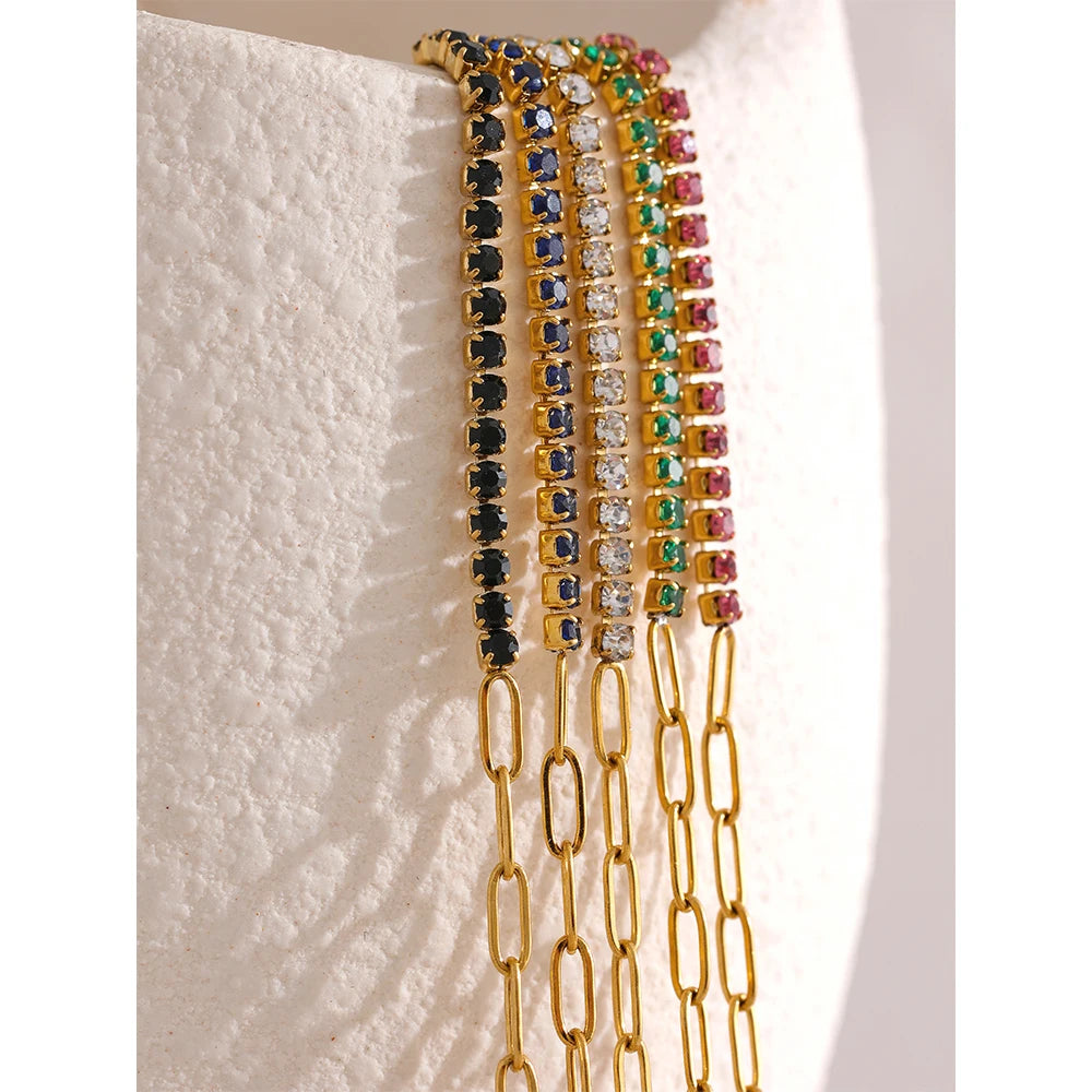 Bracciale Tennis Colorato β Acciaio Inossidabile Placcato Oro 18K con Zirconi Cubici