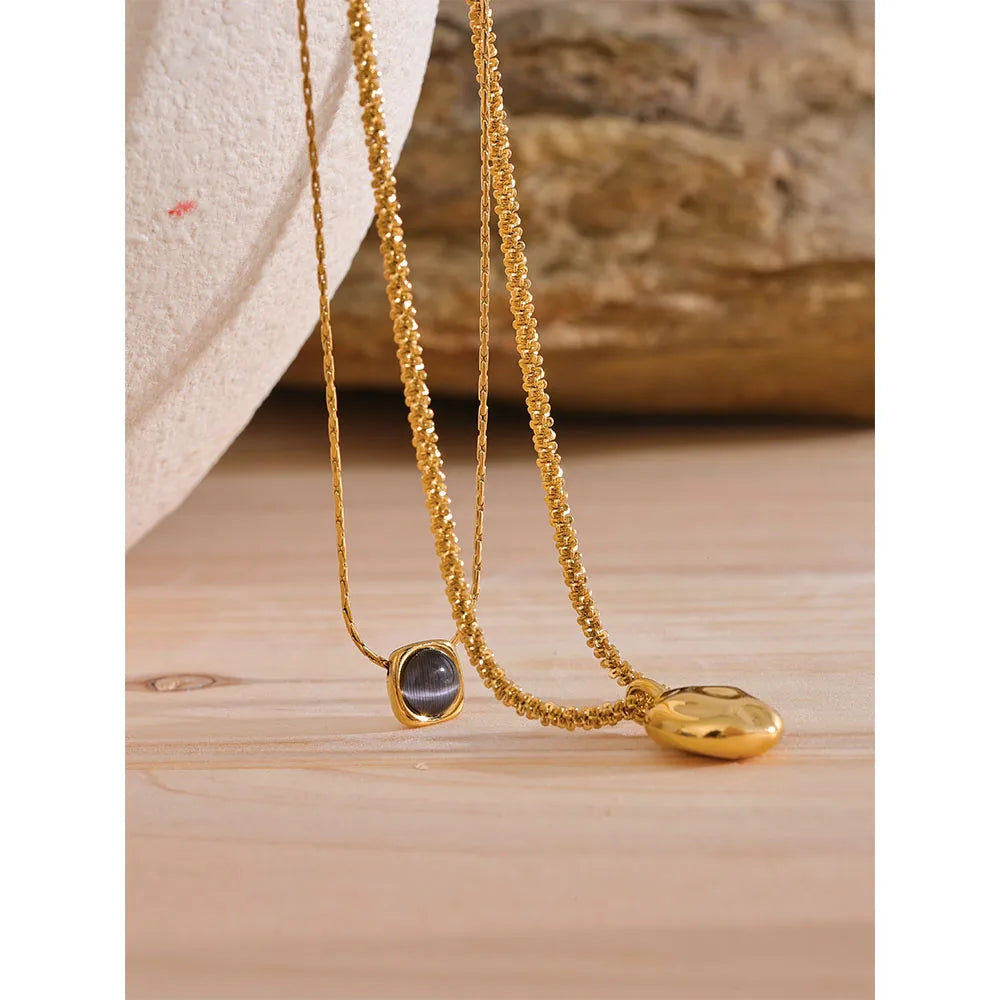 Collana “Earth Glow” – Doppio Strato & Pietra Naturale