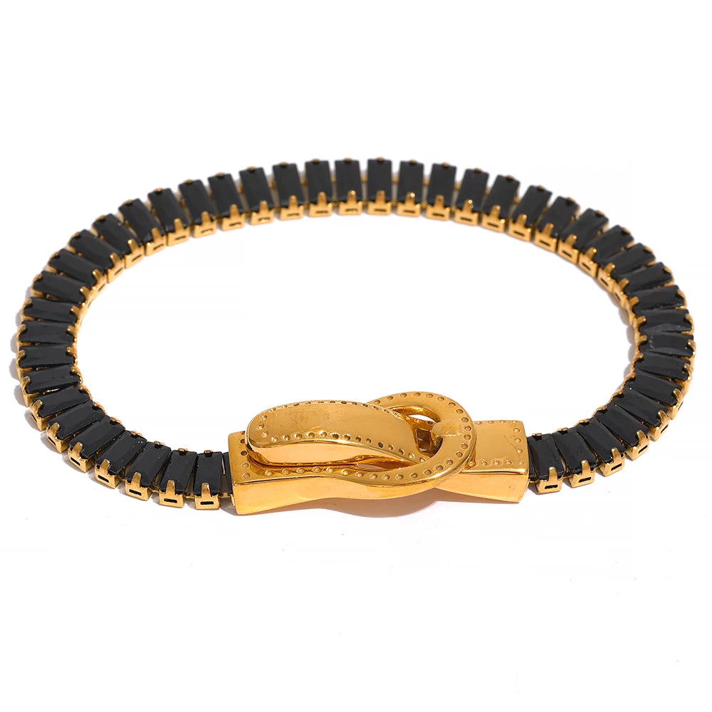 Bracciale con Fibbia Gioiello – Acciaio Inossidabile Placcato Oro 18K con Zirconi Colorati | Design Unico