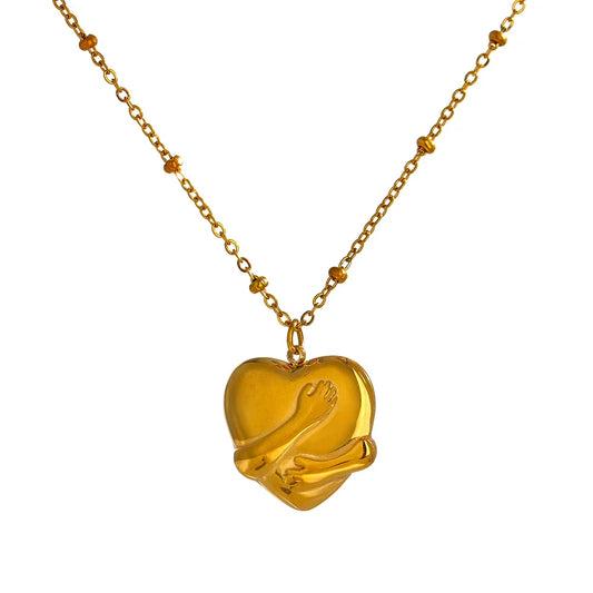 Collana Cuore con Abbraccio – Acciaio Inossidabile Placcato Oro