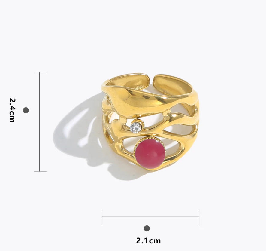 Anello Regolabile con Pietra Naturale – Acciaio Inossidabile Oro