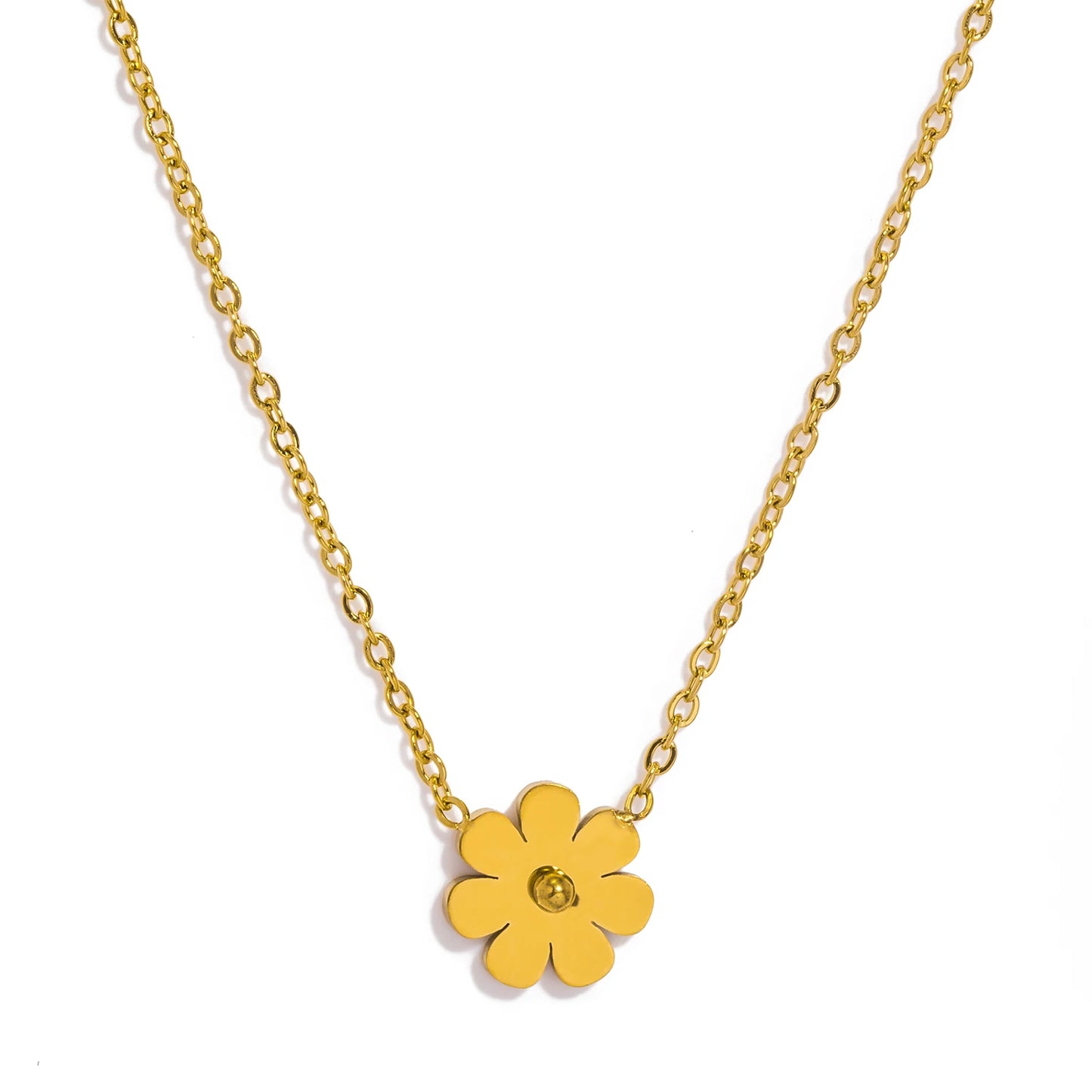 Collana Fiore Liscio – Pendente in acciaio elegante, disponibile in oro, argento o oro rosa