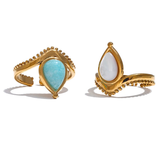 Anello Goccia d’Oceano – Amazzonite e Conchiglia Naturale