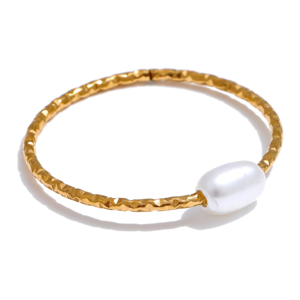 Anello Sottile con Perla Naturale – Acciaio Inossidabile Oro & Argento