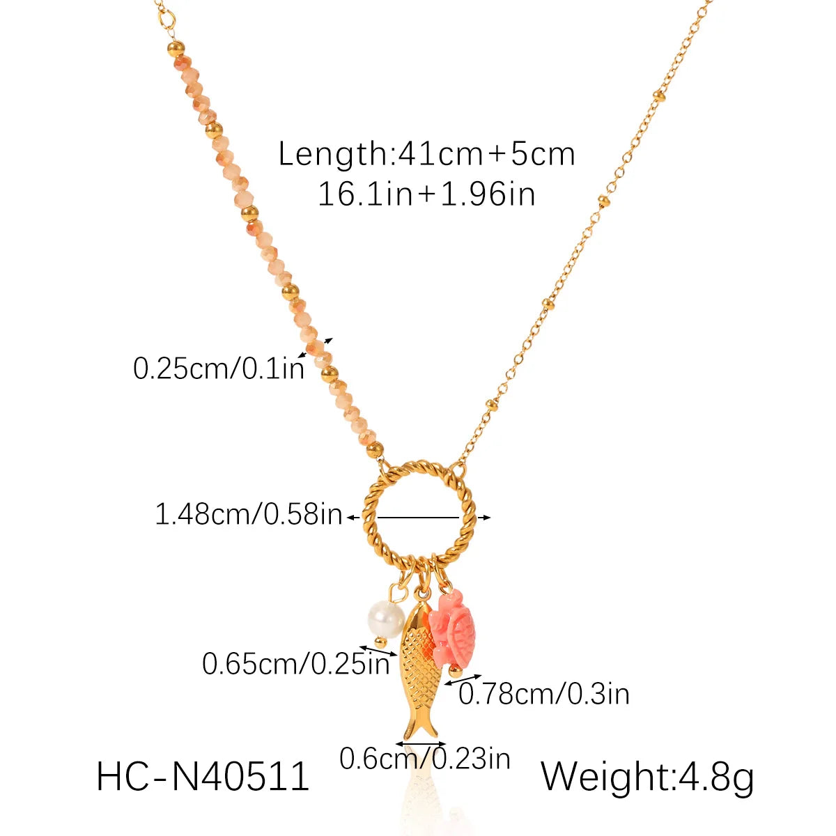 Collana Dorata con Tartaruga, Pesce e Perla Bianca – Eleganza Oceanica