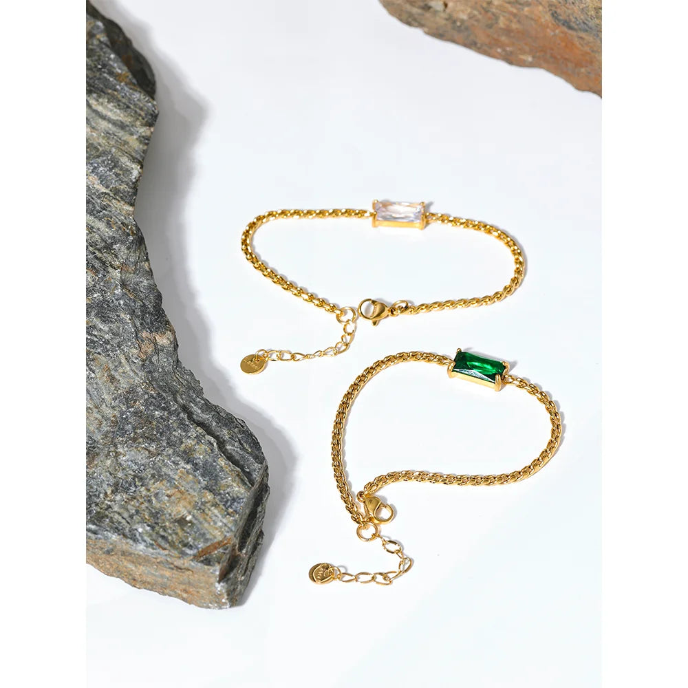 Bracciale dorato con zircone baguette – Acciaio inossidabile impermeabile