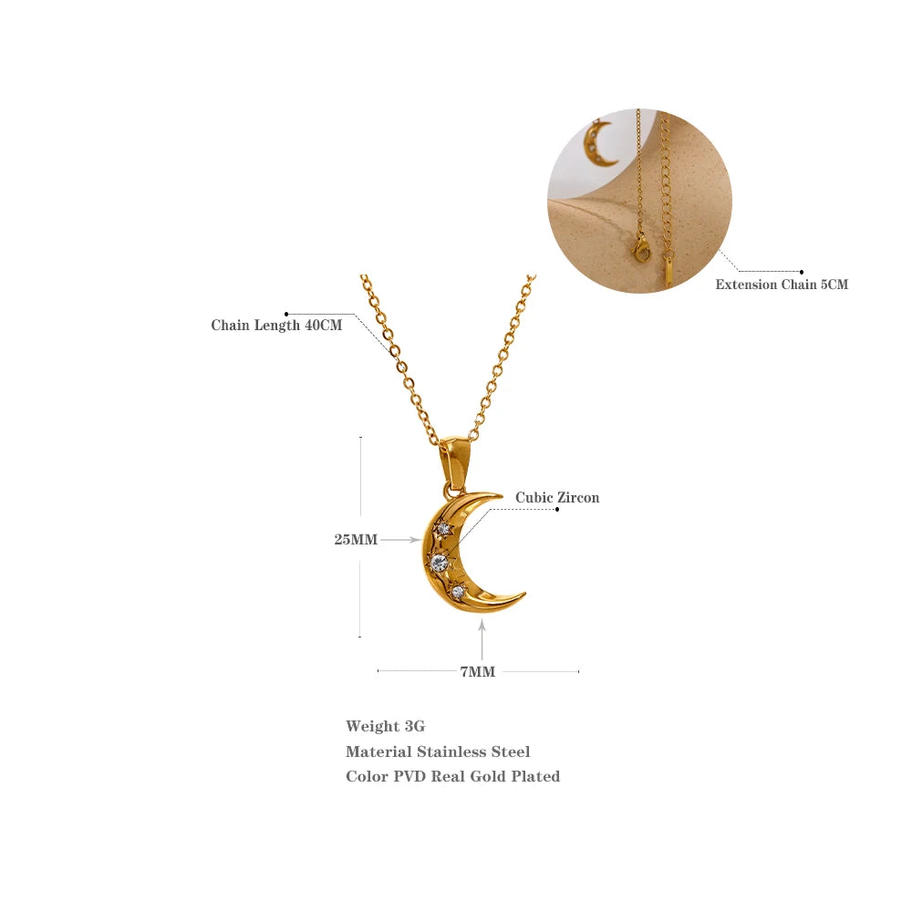 Collana Luna con Zirconi – Eleganza Celeste Impermeabile