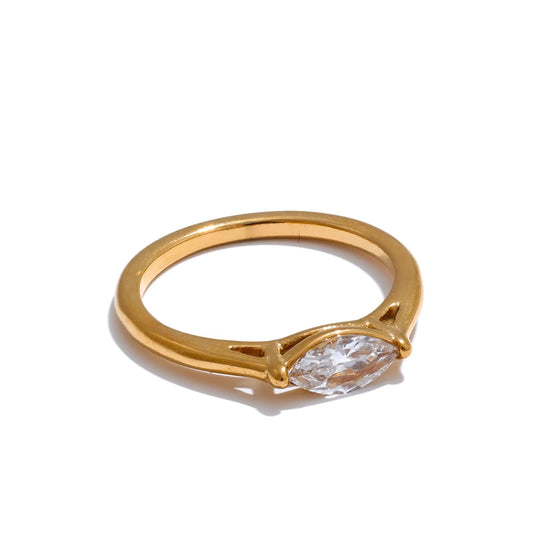 Anello Solitario con Zircone Cubico β Acciaio Inossidabile Oro & Argento