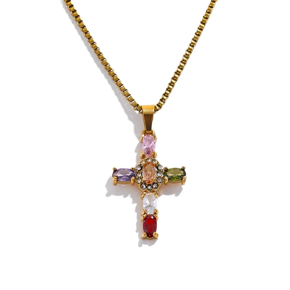 Collana Croce Brillante – Zirconi Multicolor