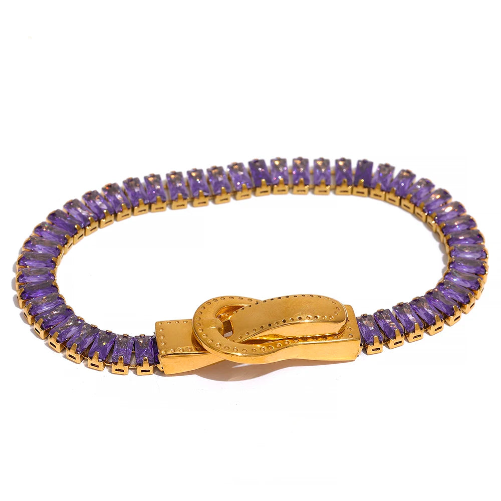 Bracciale con Fibbia Gioiello – Acciaio Inossidabile Placcato Oro 18K con Zirconi Colorati | Design Unico