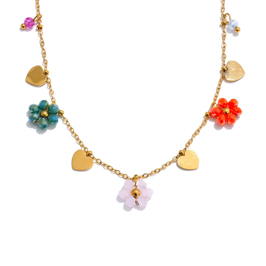 Collana Fiore di Cristallo – Gioiello Estivo in Acciaio Inossidabile