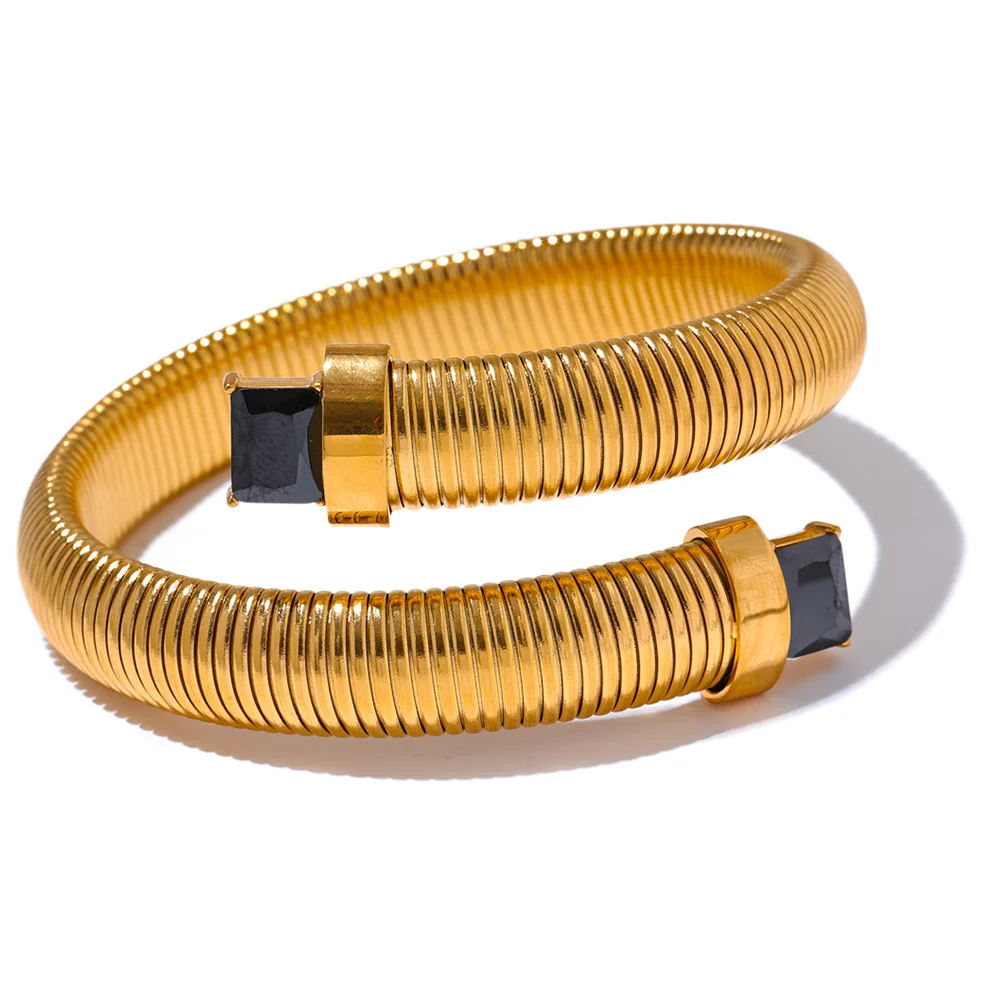 Bracciale Rigido Dorato con Zirconi – Acciaio Inossidabile con Cristalli Bianchi, Verdi o Neri