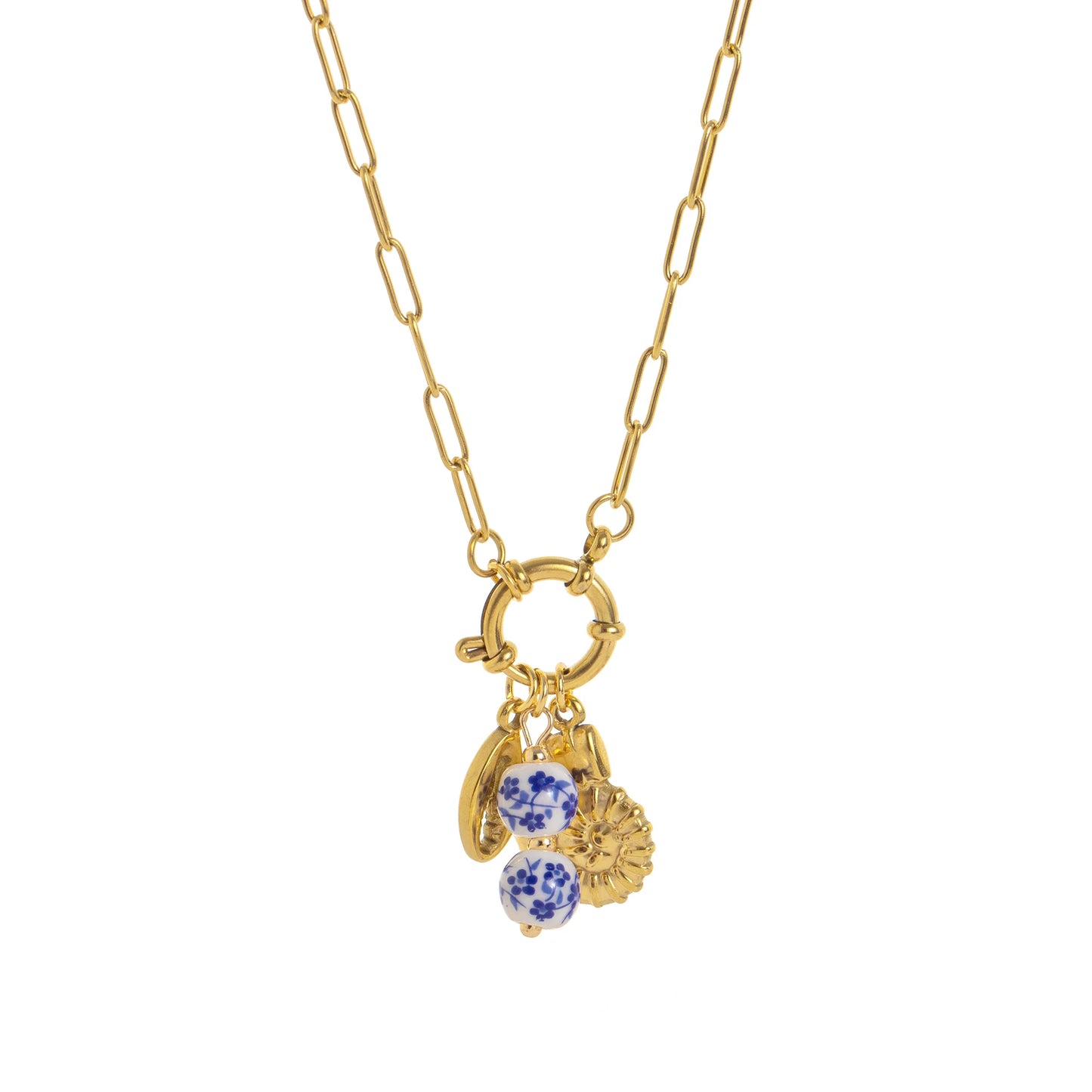 Collezione “Charms Mediterranei” – 9 Collane con Ciondoli in Acciaio Inossidabile Placcato Oro