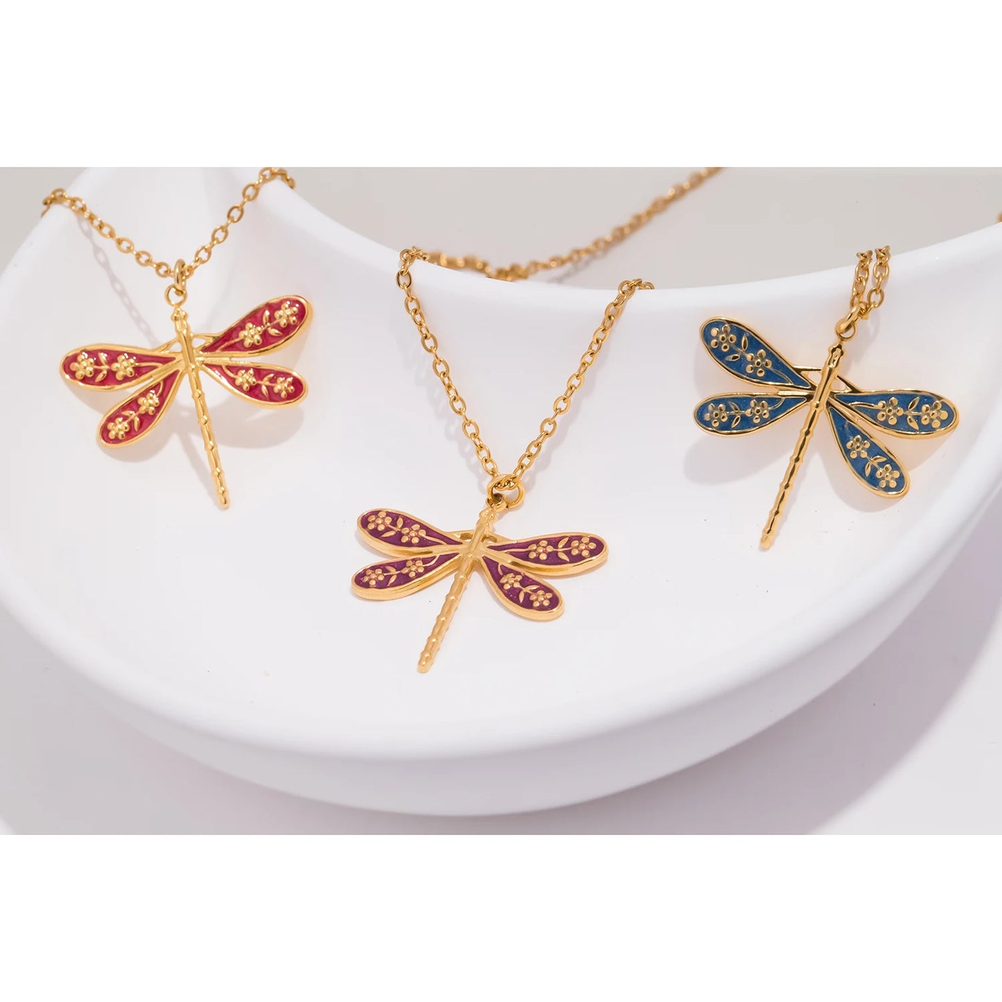 Collana con Ciondolo Libellula Colorata – Blu, Viola o Rossa