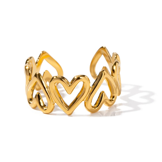 Anello Cuori Intrecciati – Acciaio Inossidabile Placcato Oro 18K | Design Aperto Minimal Chic
