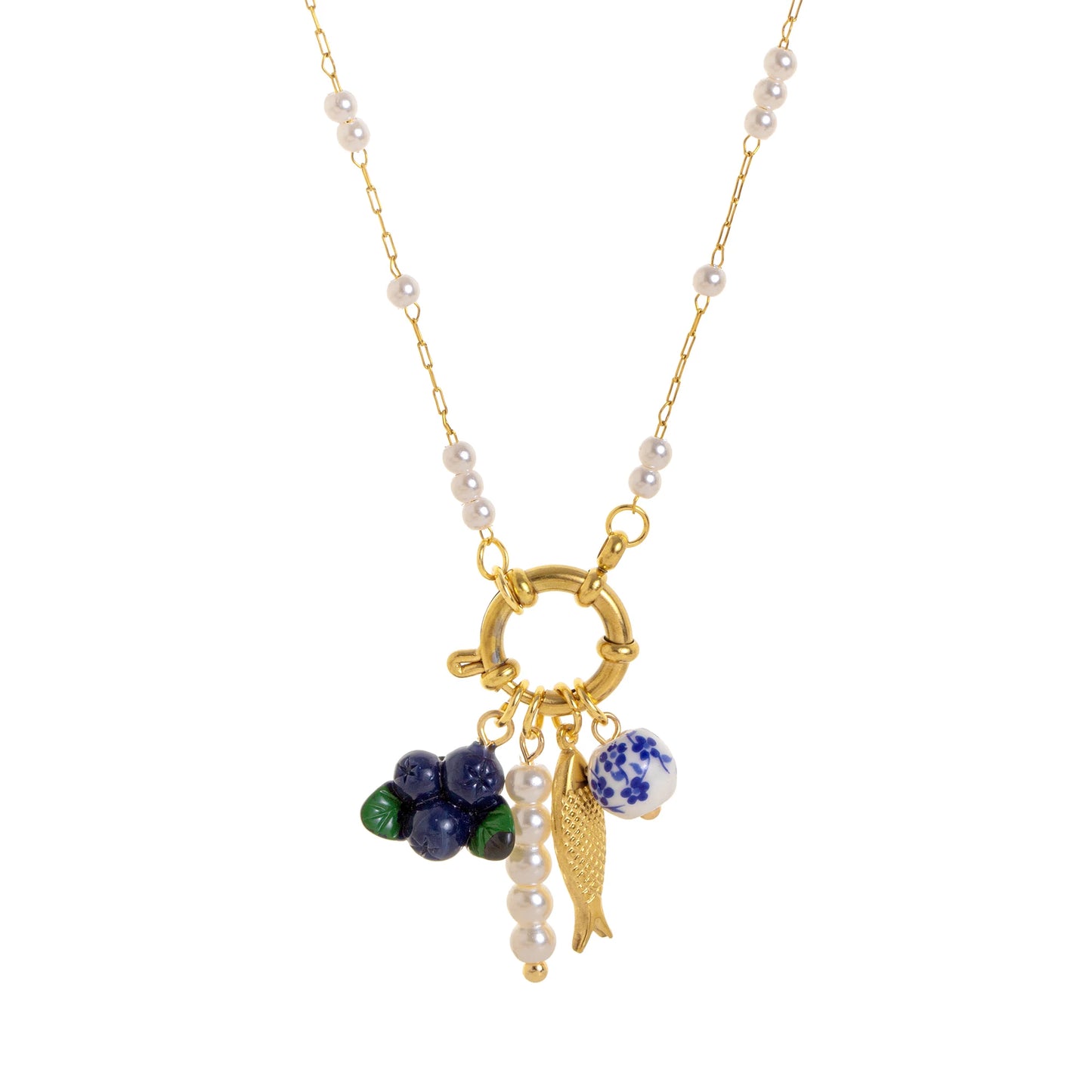Collezione “Charms Mediterranei” – 9 Collane con Ciondoli in Acciaio Inossidabile Placcato Oro