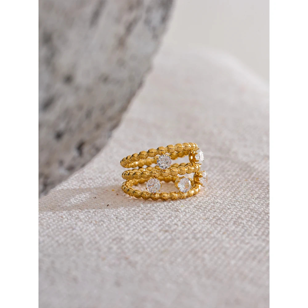 Anello Multistrato Dorato con Zirconi – Acciaio Inossidabile Placcato 18K