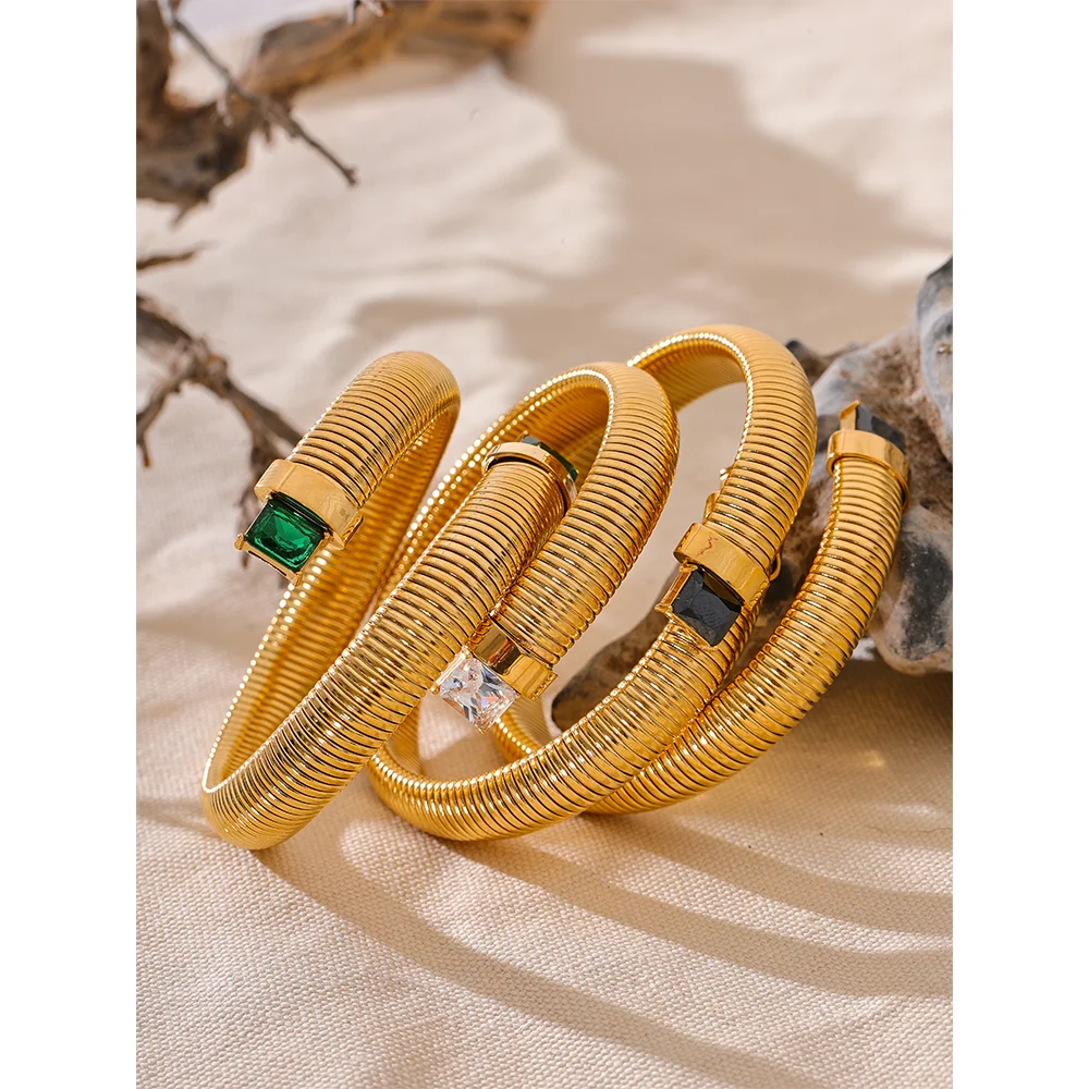 Bracciale Rigido Dorato con Zirconi – Acciaio Inossidabile con Cristalli Bianchi, Verdi o Neri