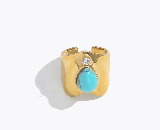 Anello Vintage a Goccia con Pietra Naturale – Acciaio Inossidabile Boho Minimal (Turchese, Marrone, Nero, Rosso, Verde)