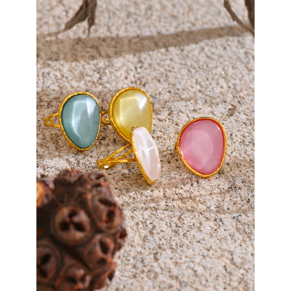 Anello Caramella Multicolor – Gioiello Regolabile in Resina e Acciaio Inossidabile Oro
