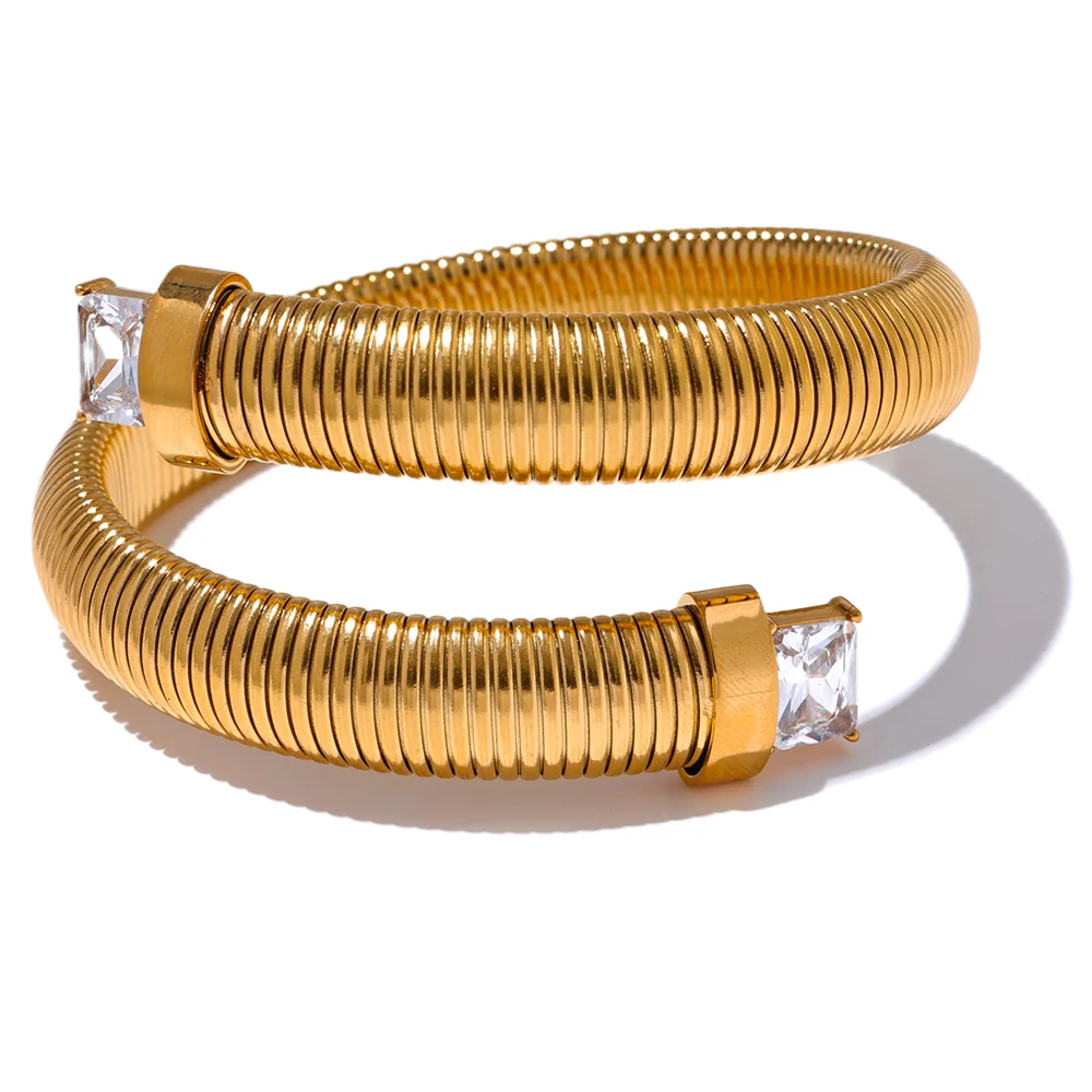 Bracciale Rigido Dorato con Zirconi – Acciaio Inossidabile con Cristalli Bianchi, Verdi o Neri