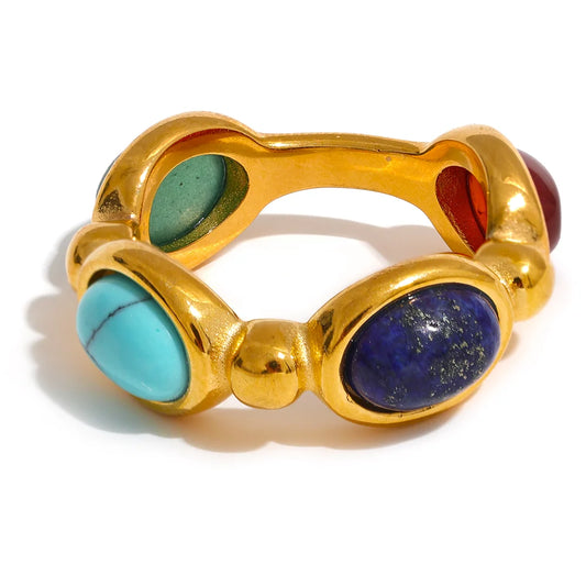 Anello Vintage con Pietre Naturali – Acciaio Inossidabile Dorato 316L