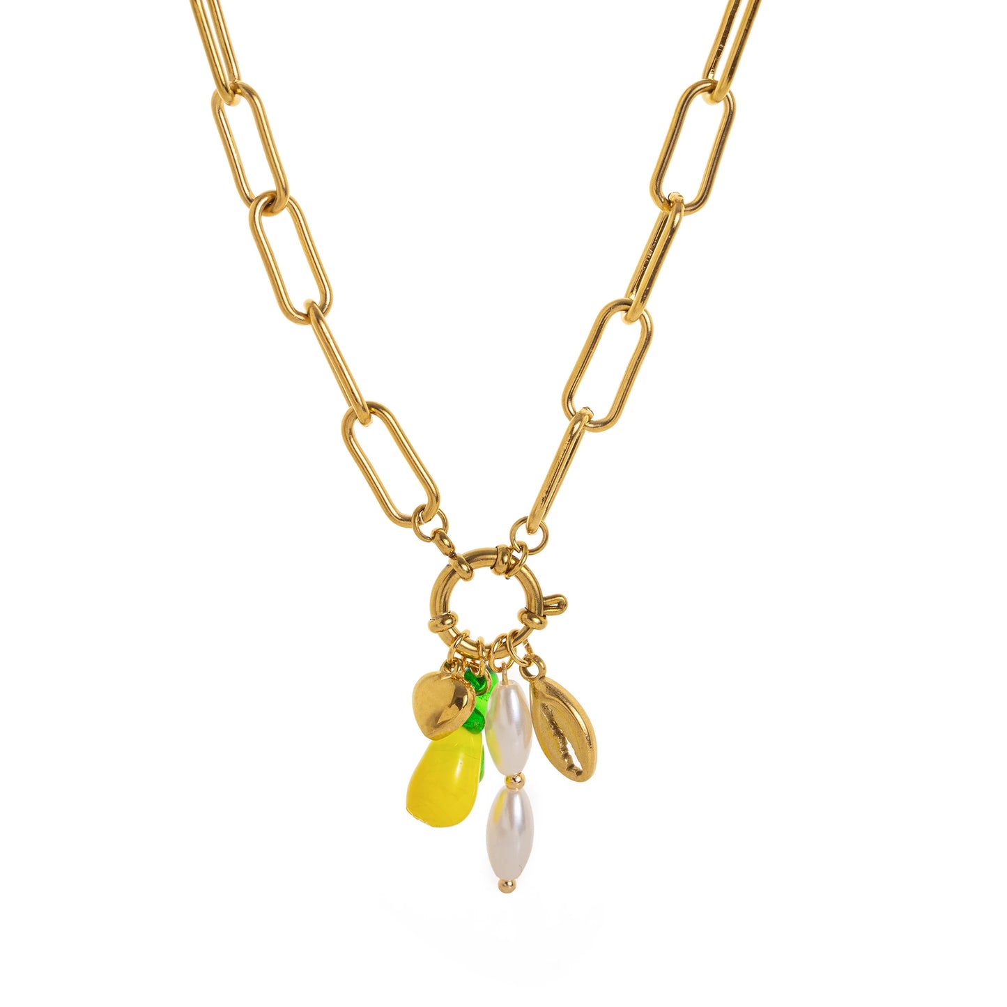 Collezione “Charms Mediterranei” – 9 Collane con Ciondoli in Acciaio Inossidabile Placcato Oro